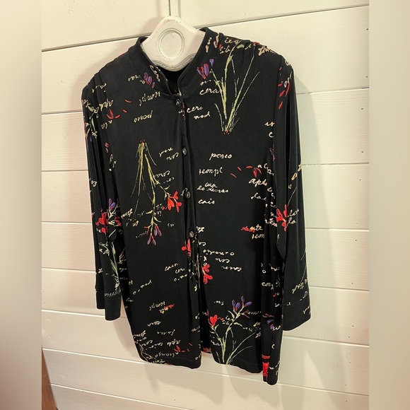 🖤 VINTAGE • Black Stretch Floral Shirt • Estimated Size XXL - Picture 3 of 9